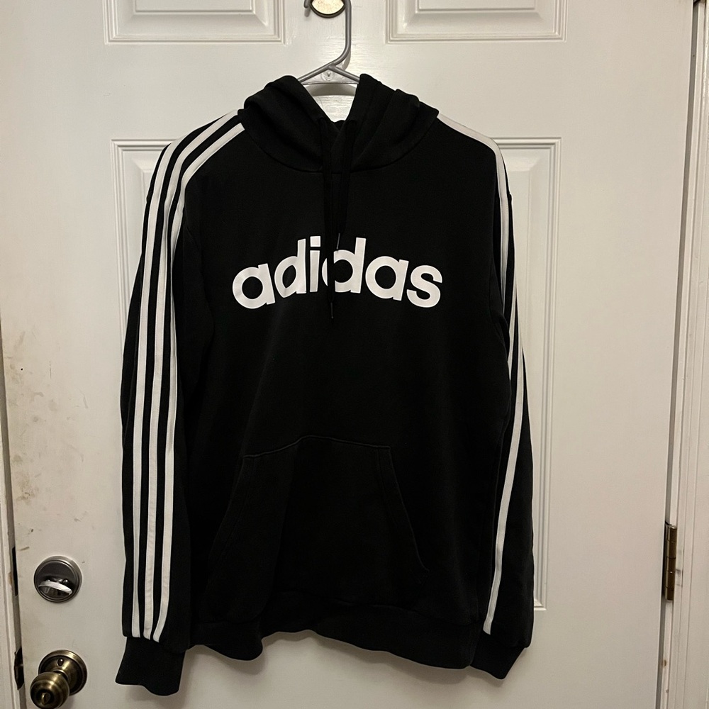 Adidas Men's Black and White Striped Hoodie